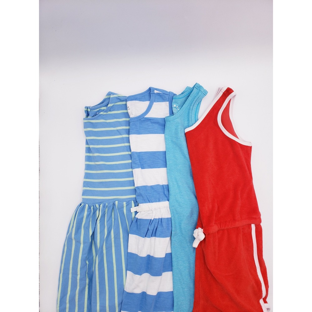Primary Bundle 4 Dresses Romper Blue Red Striped Solid Casual Size 10